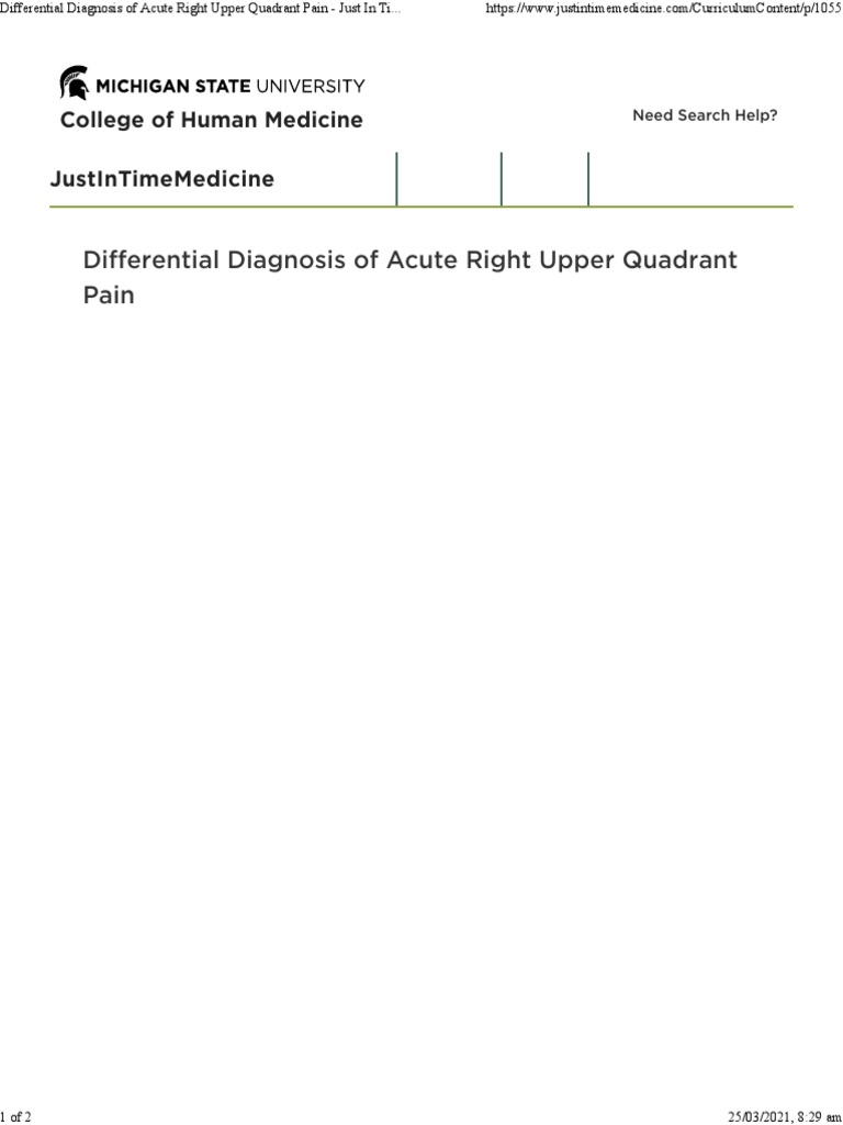 Differential Diagnosis of Acute Right Upper Quadrant Pain Just in Time Medicine PDF