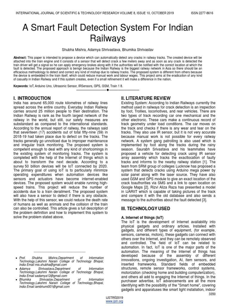 A Smart Fault Detection System For Indian Railways: I. II. Literature ...