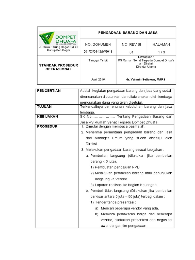 Prosedur Pengadaan Barang dan Jasa RS | PDF