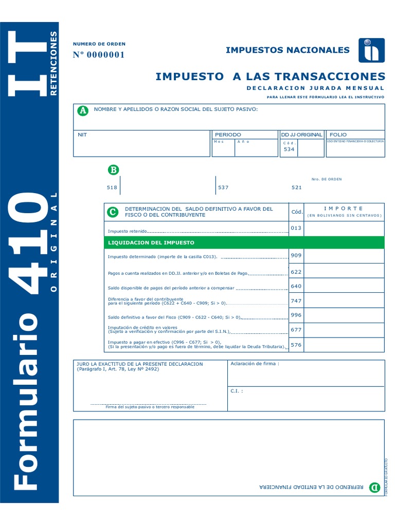 Formulario 410 de Impuestos en Bolivia | PDF | Servicios (economía ...