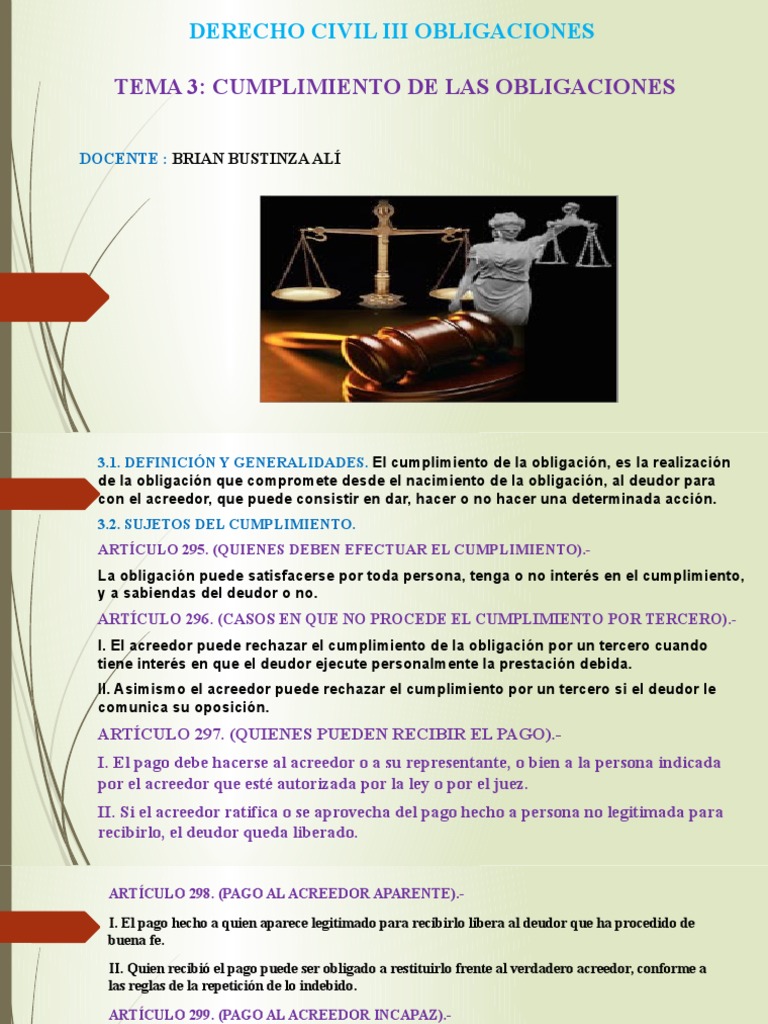 Cumplimiento de Obligaciones en Derecho Civil | PDF | Pagos | Dinero