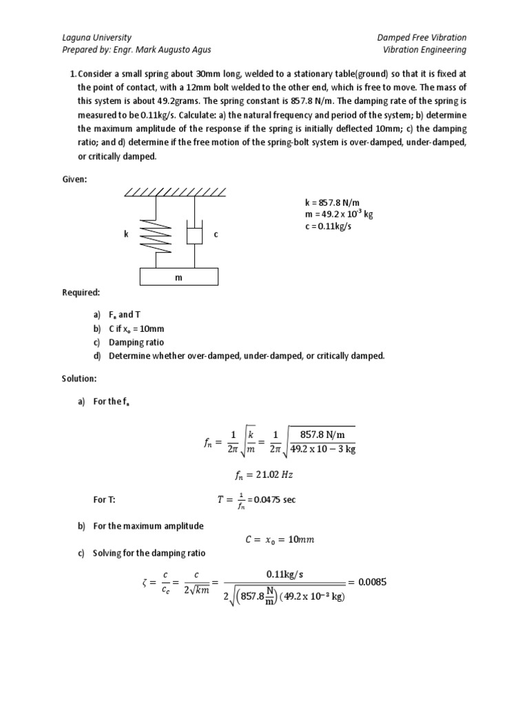 Damped Free Vibration Analysis | PDF | Physical Quantities | Mechanical ...
