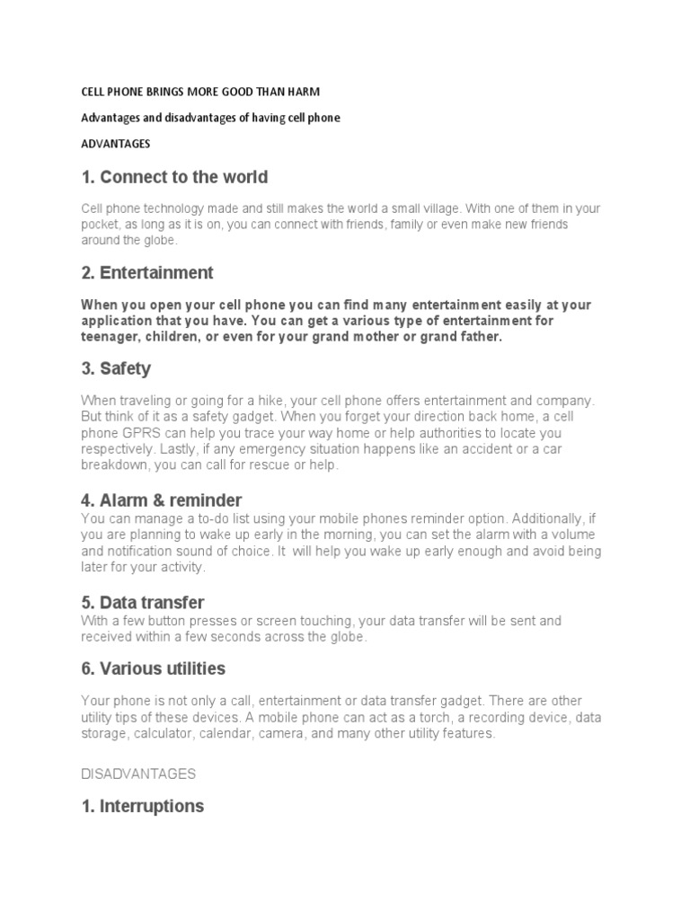 Cell Phone Brings More Good Than Harm PDF Mobile Phones Computing