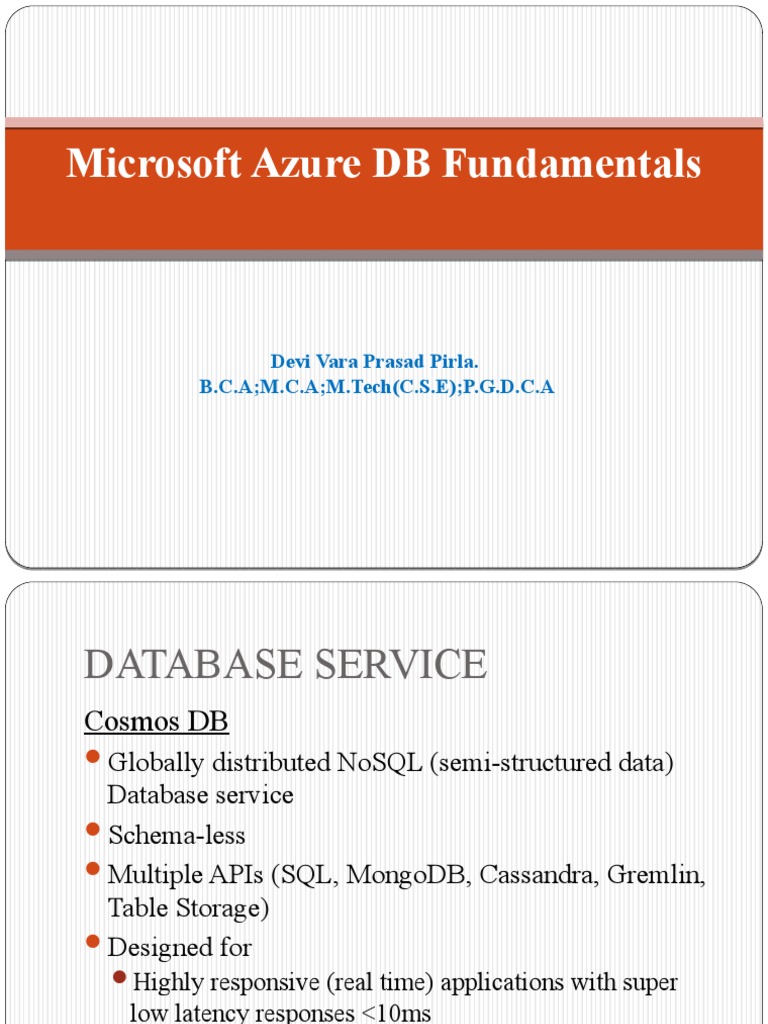Microsoft Azure DB Fundamentals: Devi Vara Prasad Pirla. B.C.A M.C.A M ...