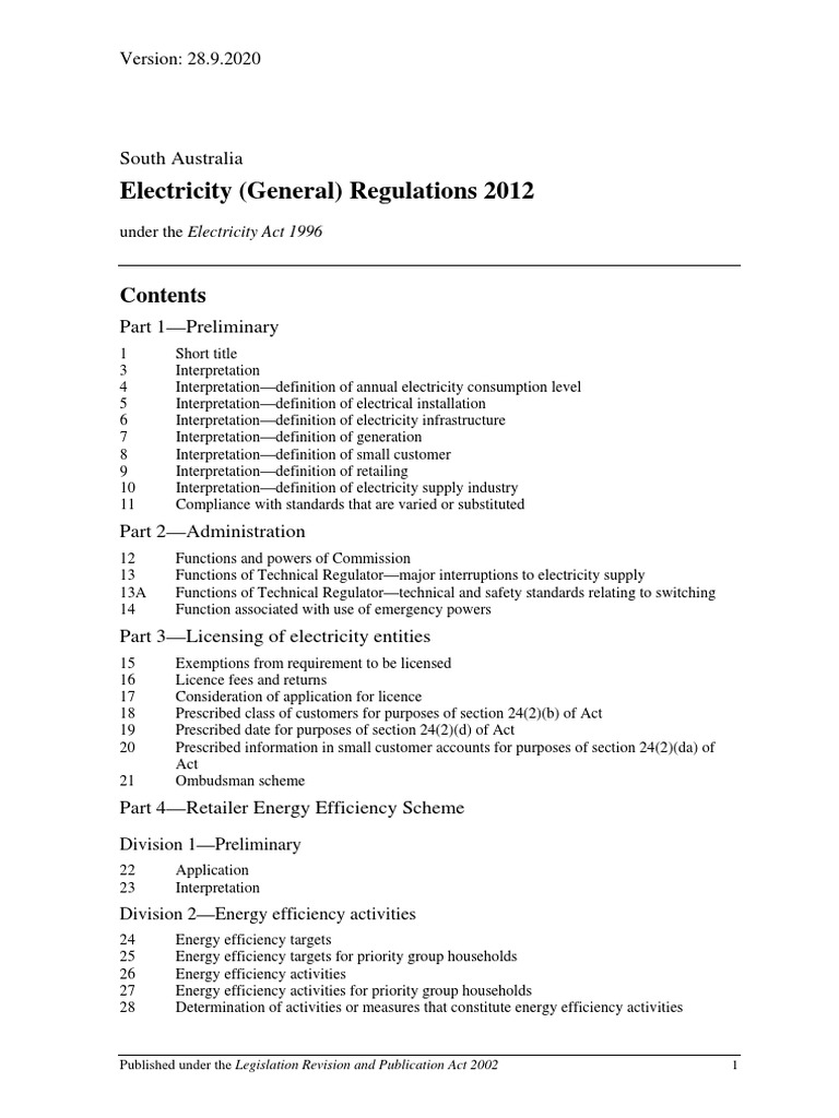 Electricity (General) Regulations 2012 2012.199.auth PDF Electrical