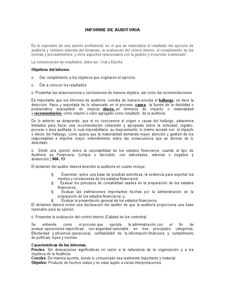 Informe de Auditoria | PDF | Auditoría | Contabilidad y Auditoria
