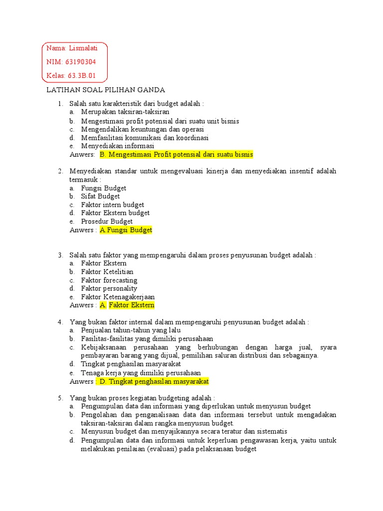 Soal Pilihan Ganda Anggaran Produksi | PDF