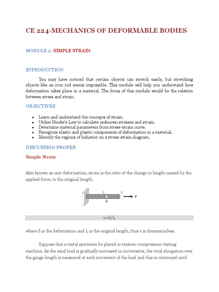 Simple Strain in Deformable Bodies | PDF | Deformation (Engineering ...