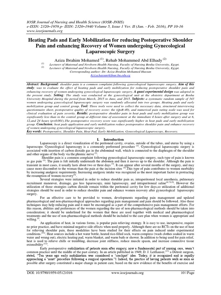 Heating Pads and Early Mobilization For Reducing Postoperative Shoulder