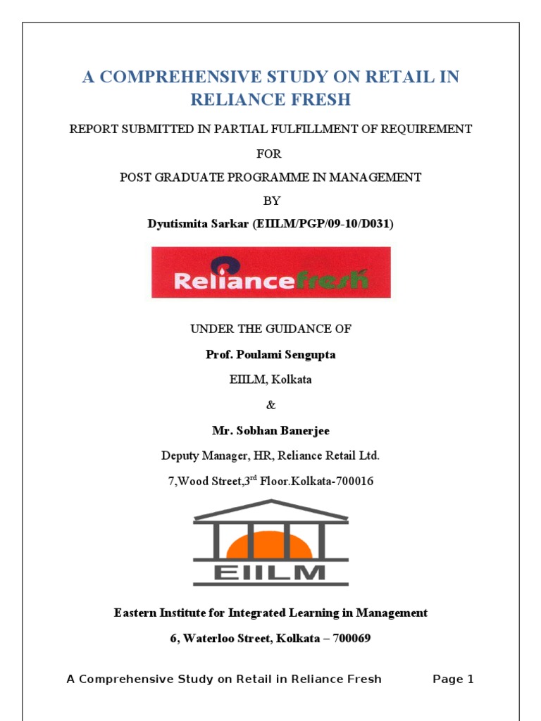 Reliance freshCustomer Satisfaction Retail Marketing