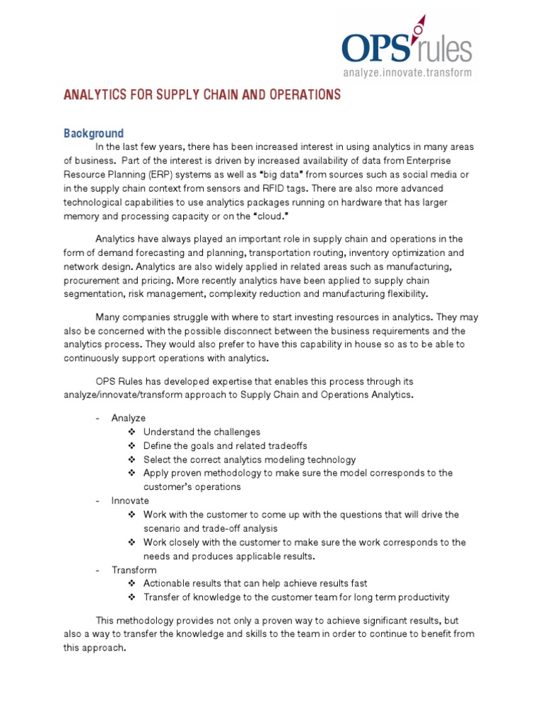 Analytics For Supply Chain and Operations 7-2014 | PDF | Analytics ...