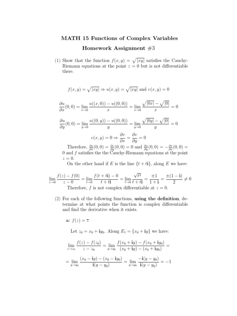 Complex Variables Homework Solutions | PDF | Subtraction | Analysis