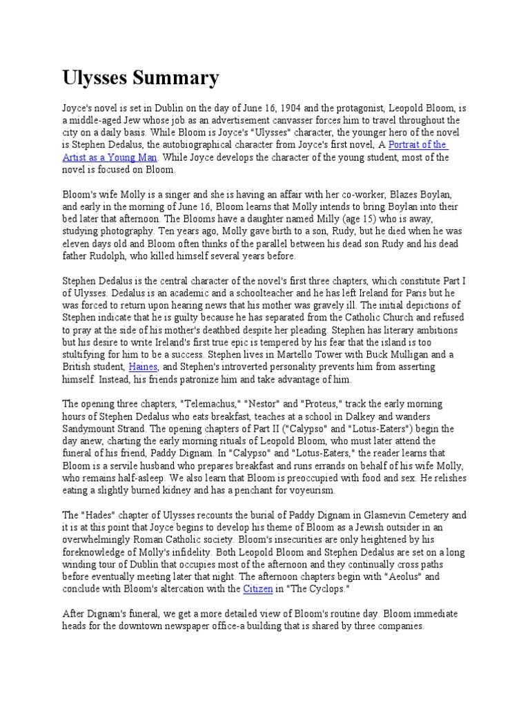 Ulysses summary portrait of the artist as a young man pdf ulysses