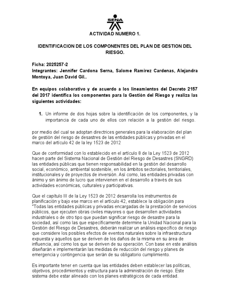 Identificación de los componentes del PGRD | PDF | Riesgo | Reducción ...