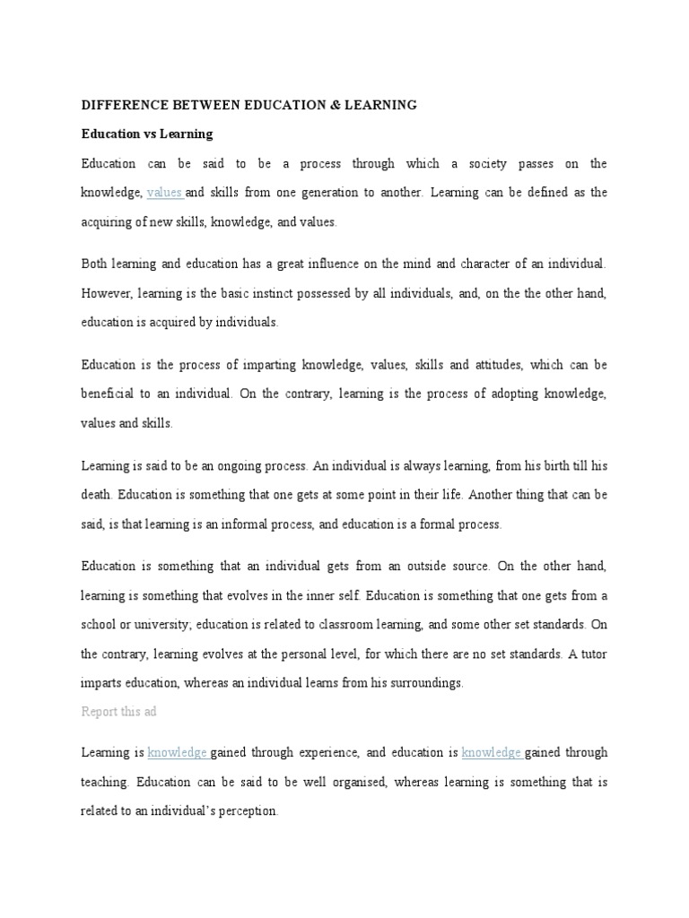 Difference Between Education | PDF | Value (Ethics) | Learning