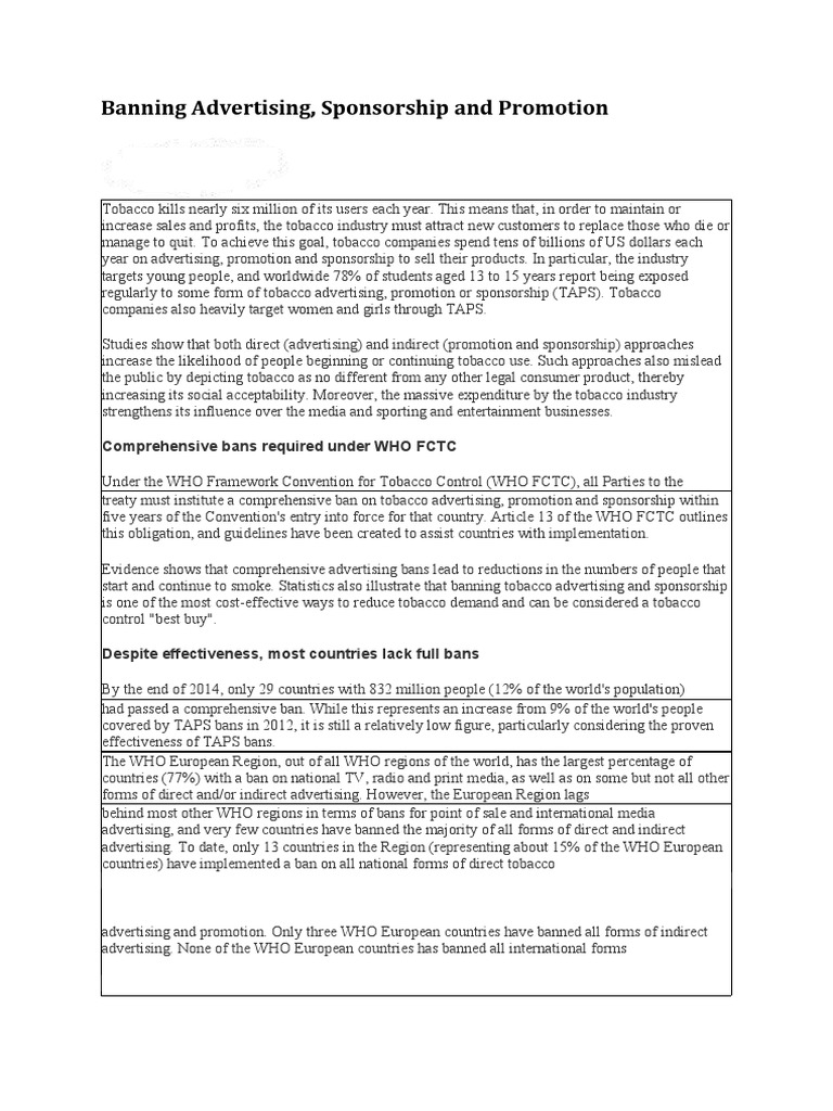 Comprehensive Tobacco Advertising Ban | PDF | Advertising | Communication