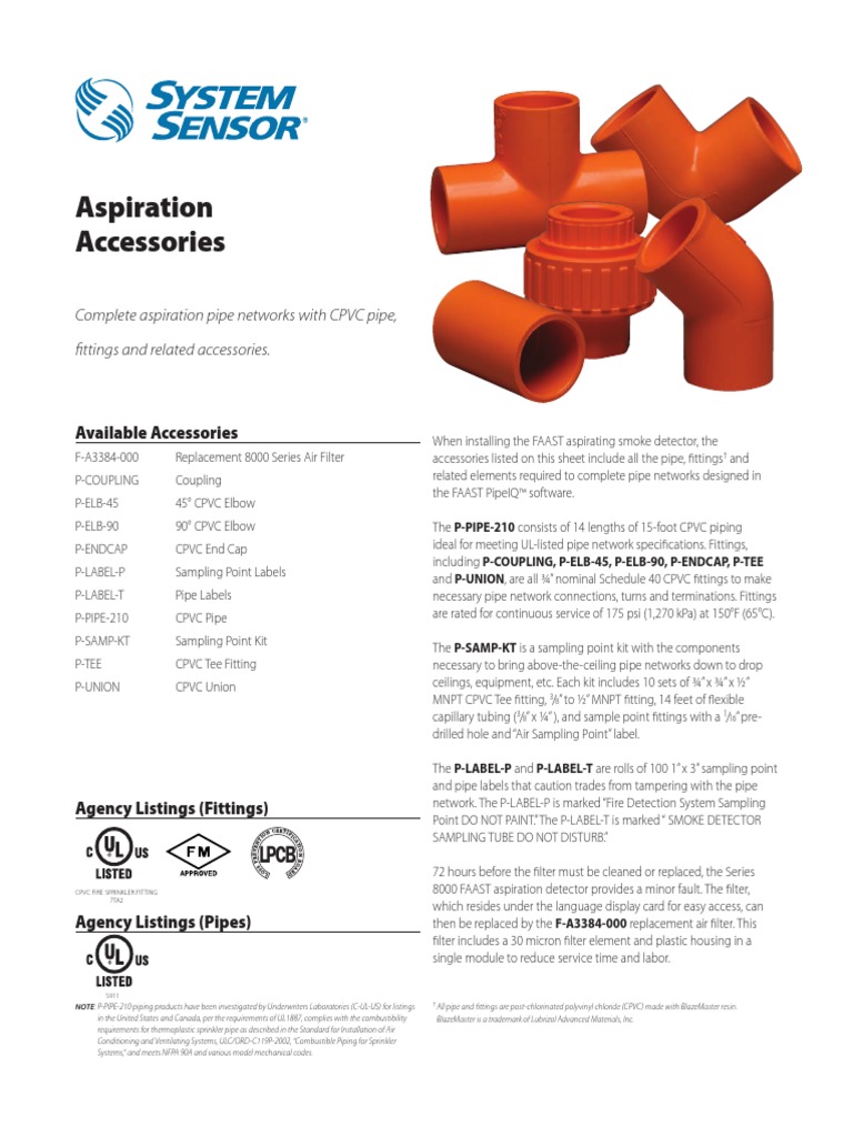 Aspiration Accessories Complete Aspiration Pipe Networks With CPVC