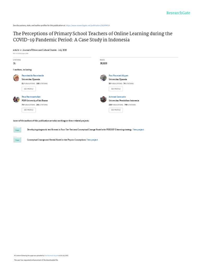 The Perceptions of Primary School Teachers of Online Learning During ...