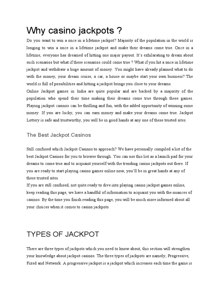 Why Casino Jackpots ? Types of Jackpot PDF Slot Machine Gambling