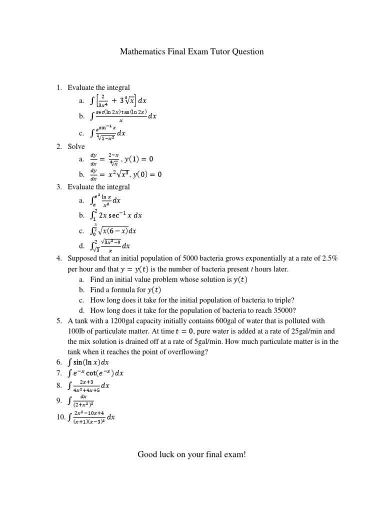 Mathematics Final Exam Tutor Question | PDF | Teaching Methods & Materials