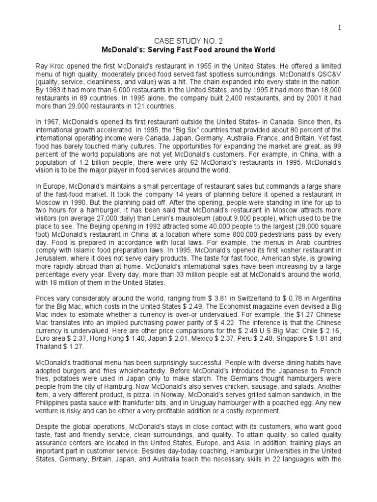 McDonald's Global Expansion Case Study | PDF | Mc Donald's | Hamburgers