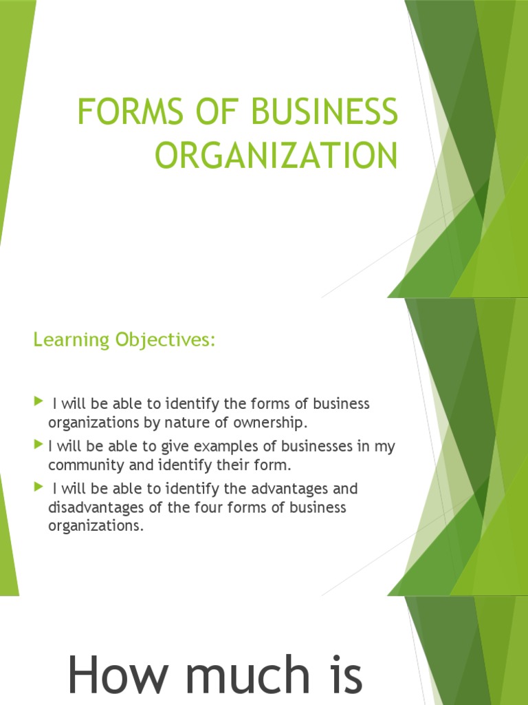 Forms of Business Organization PDF Corporations Partnership