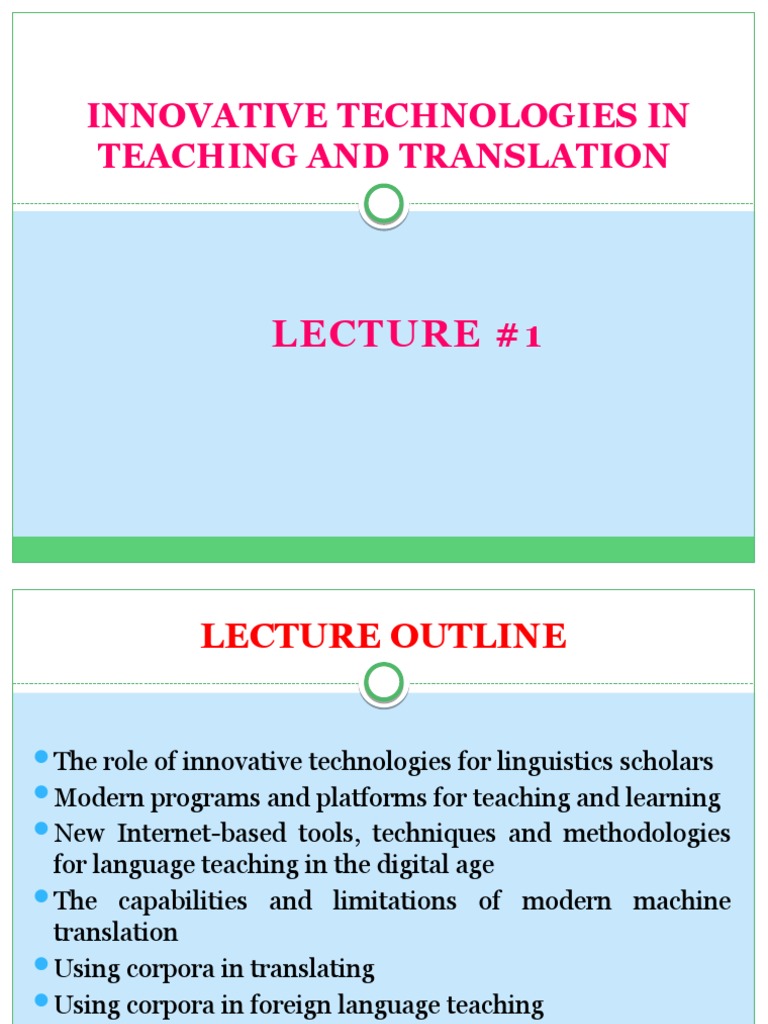 Innovative Technologies in Teaching and Translation Lecture 1 PDF