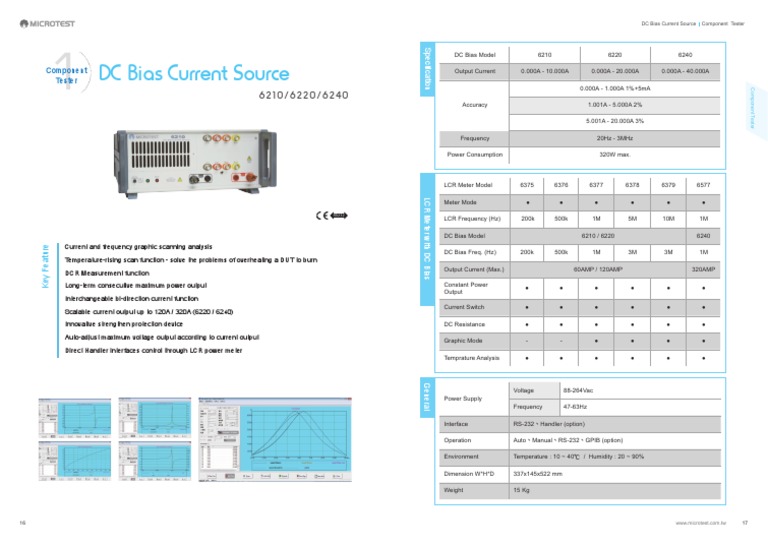 DC Bias Current Source Component Tester Specification Sheet Model 6210