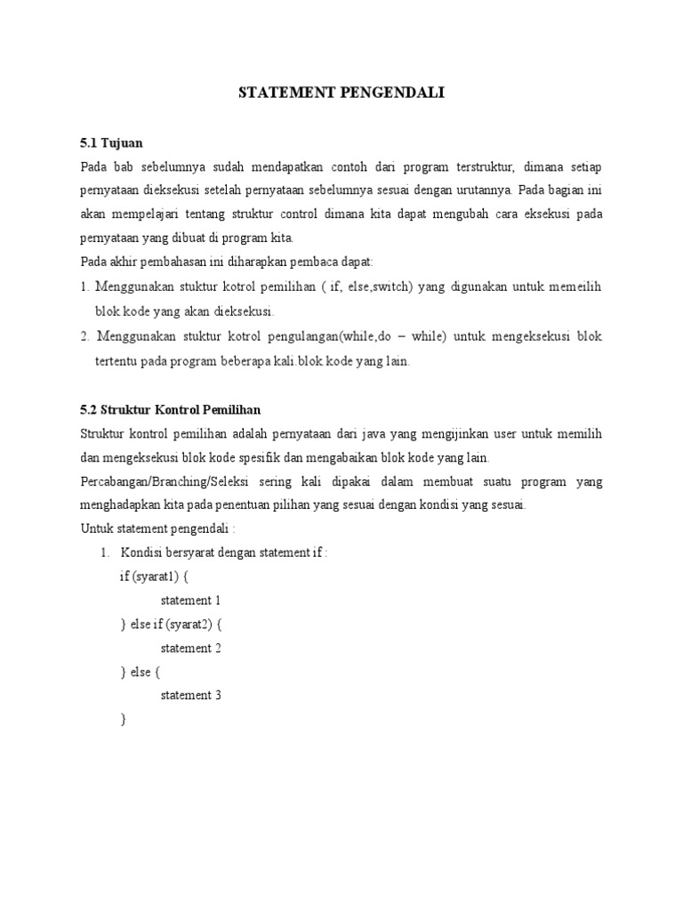 Struktur Kontrol dalam Pemrograman Java | PDF | Komputer