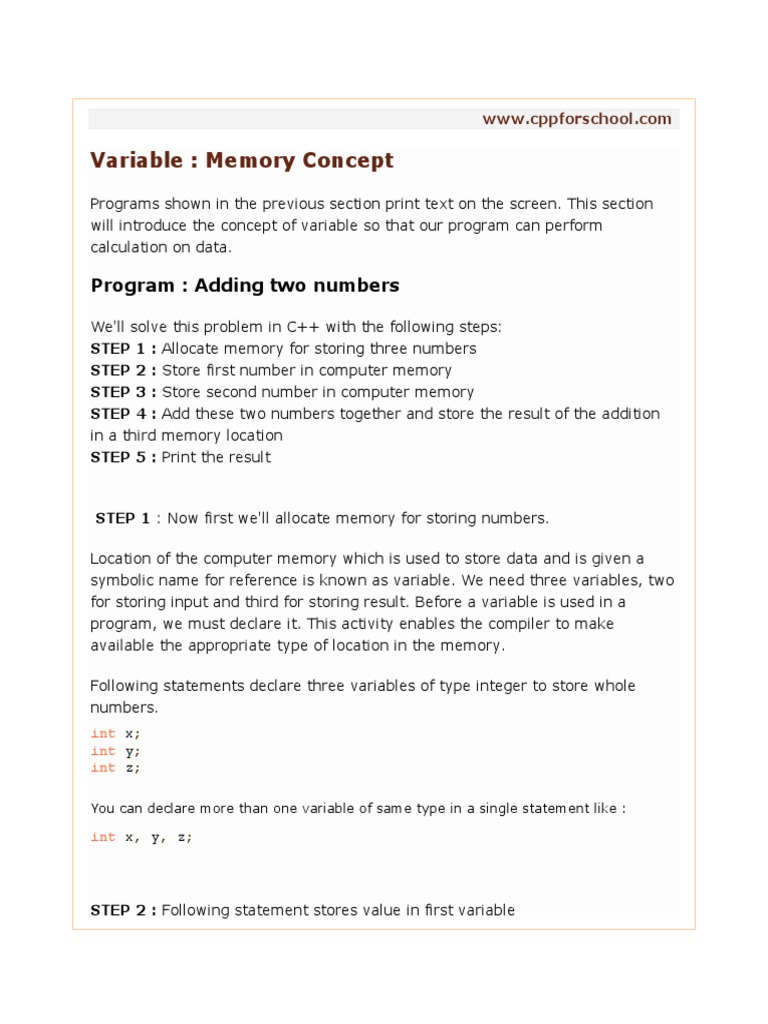3-Variable Declaration and Memory Concepts | PDF | Integer (Computer ...