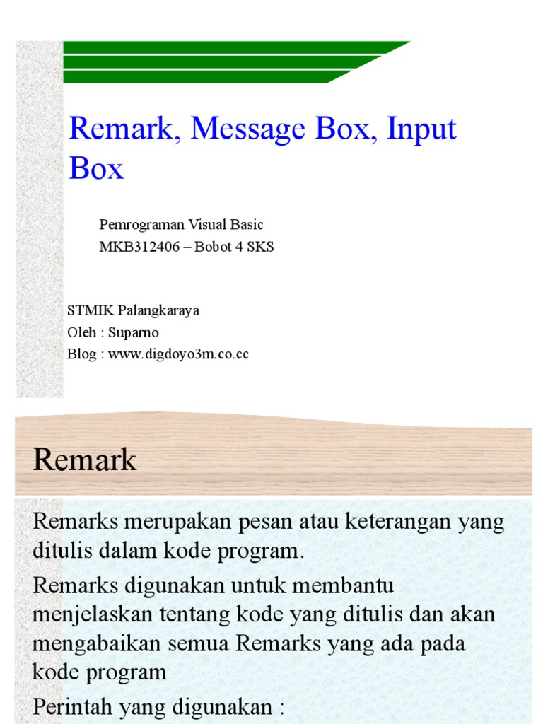 VB Pertemuan 3 Remark, Message Box, Input Box | PDF