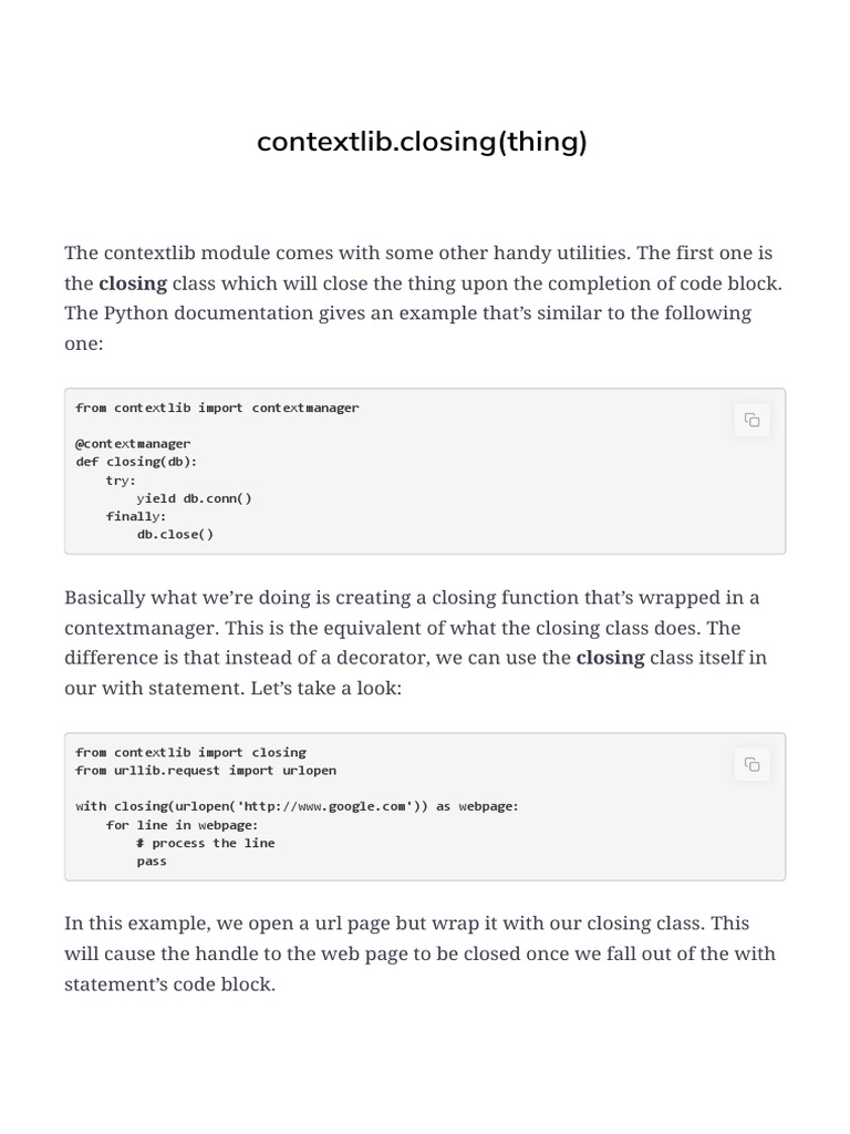 15 Contextlib Closing Thing | PDF | Teaching Methods & Materials ...