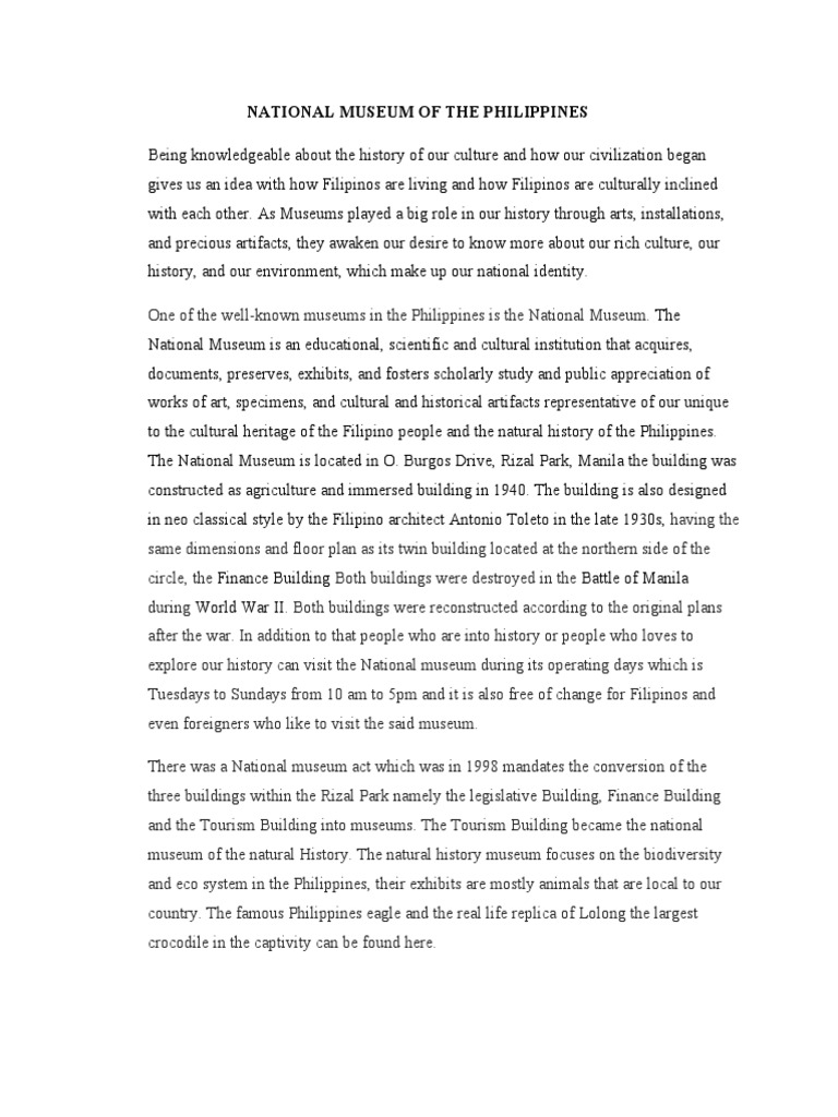 HISTORY OF NATIONAL MUSEUM OF THE PHILIPPINES intelligence overview