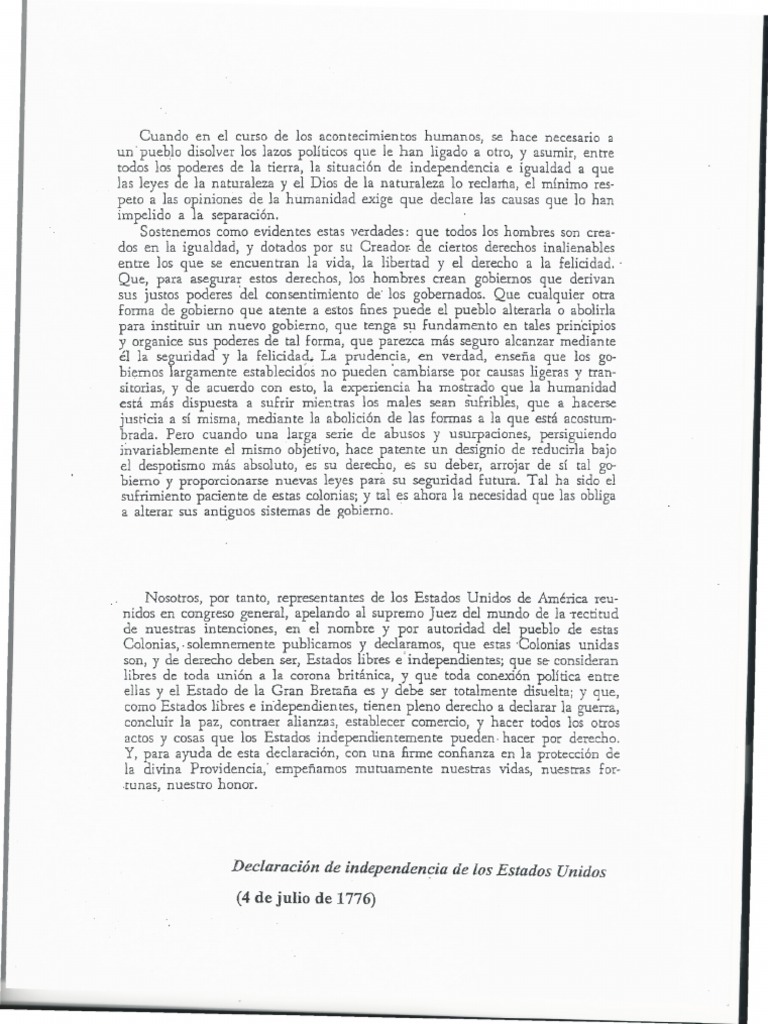 Declaración de Independencia de Los Estados Unidos | PDF | Declaración ...