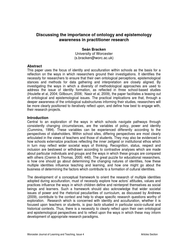 Ontology and Epistemology in Research | PDF | Identity (Social Science ...
