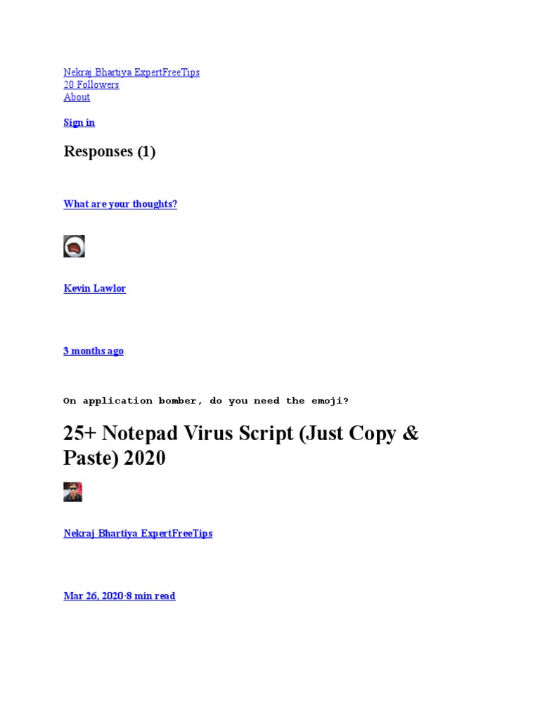 25+ Notepad Virus Script (Just Copy & Paste) 2020: Responses | PDF ...