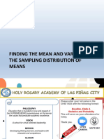 Finding The Mean and Variance of The Sampling Distribution of Means