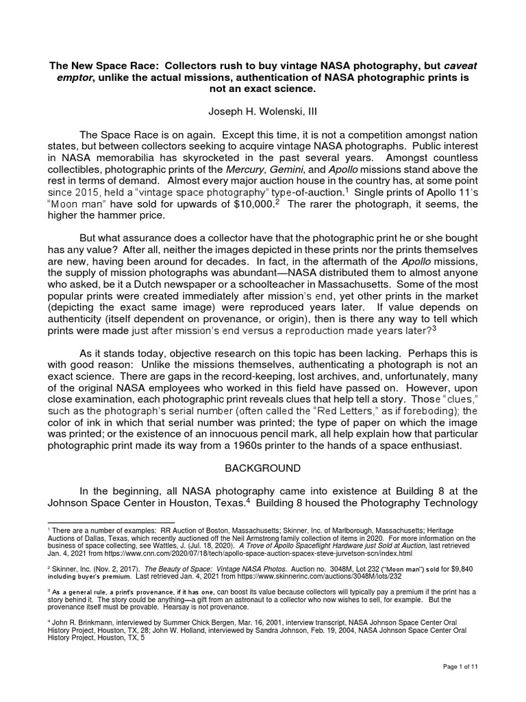 Authenticating Vintage NASA Photography PDF Nasa Science