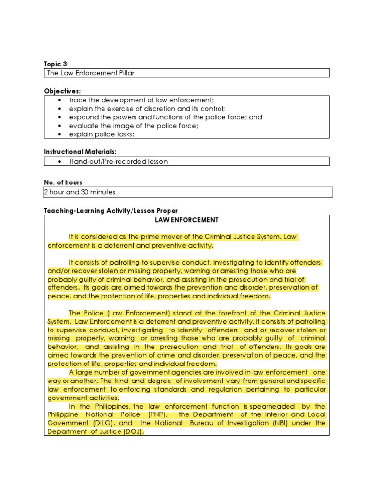 2.1 The Law Enforcement Pillar PDF Police Officer Police