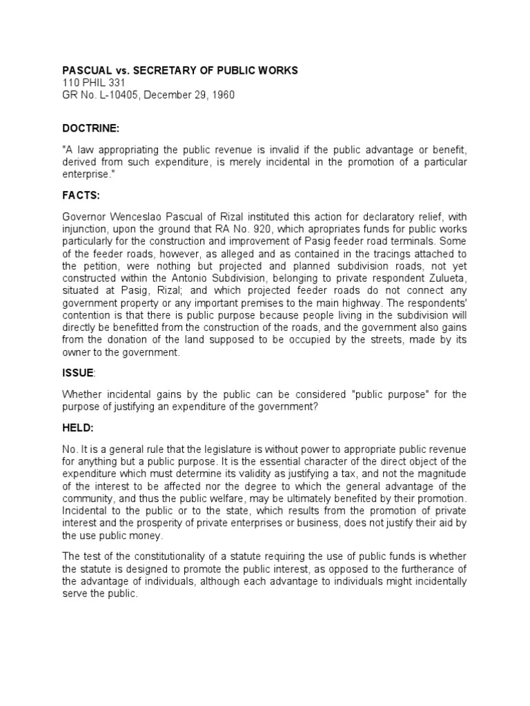 PASCUAL vs. SECRETARY OF PUBLIC WORKS PDF