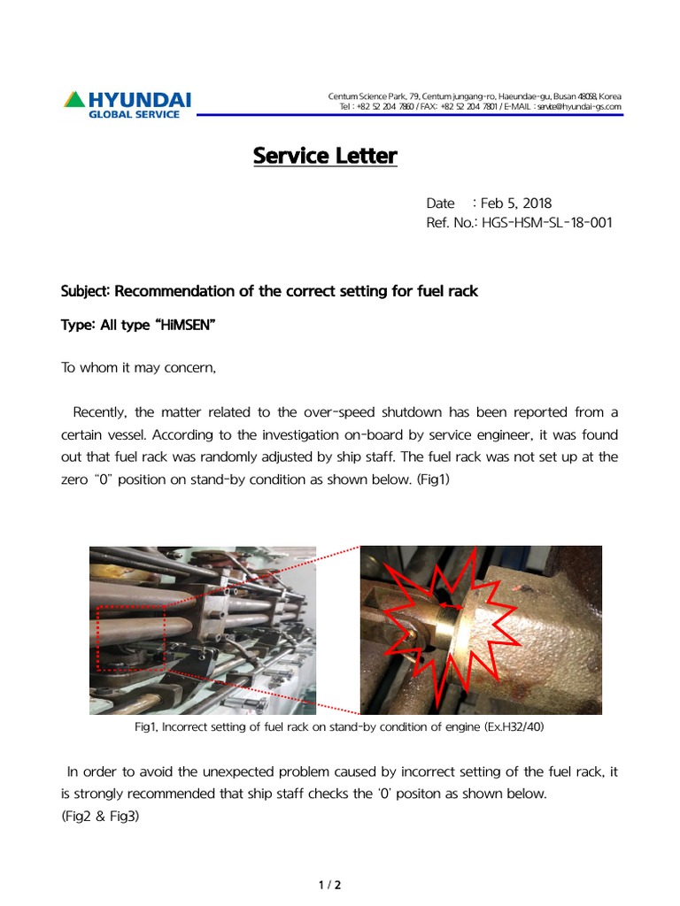 HGS-HSM-SL-18-001 - Recommendation of The Correct Setting For Fuel Rack ...