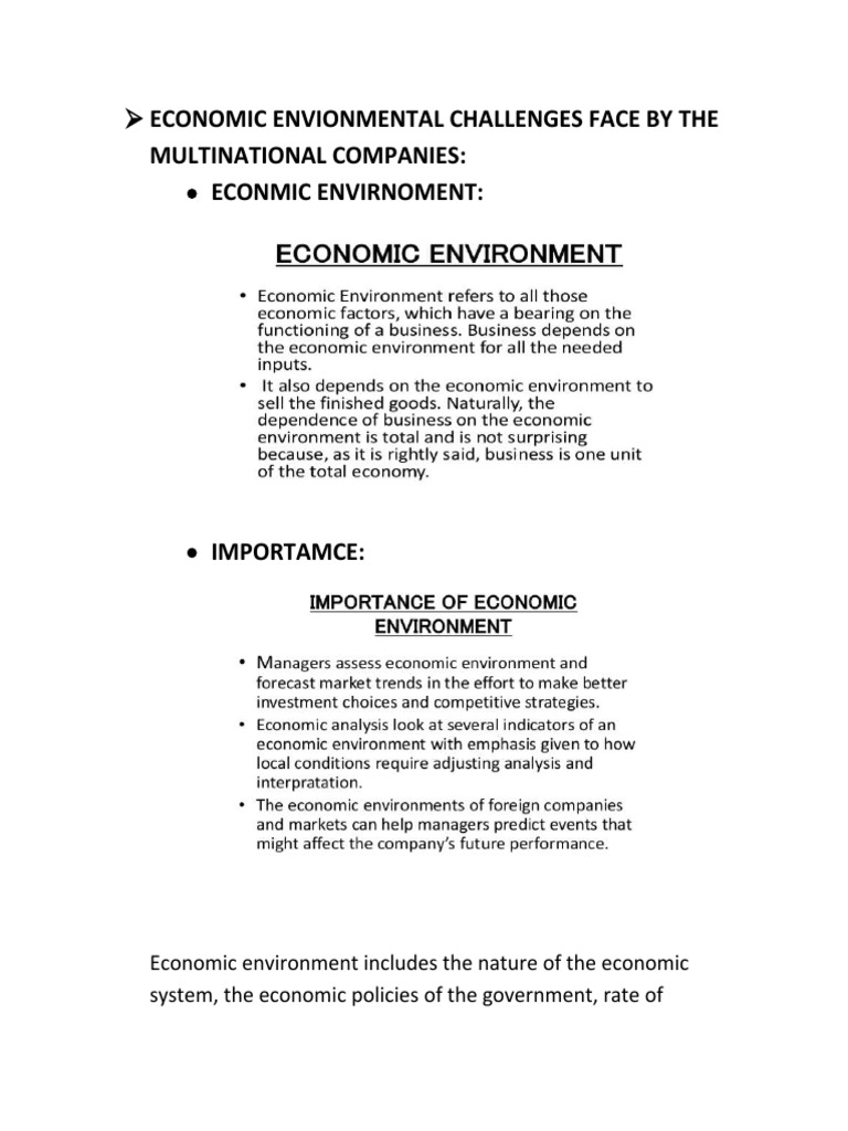 Economic Envionmental Challenges Face by The Multinational Companies ...