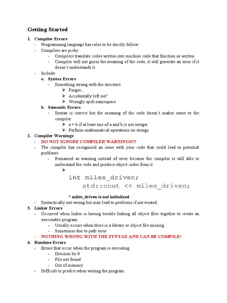 Understanding Compiler and Runtime Errors | PDF