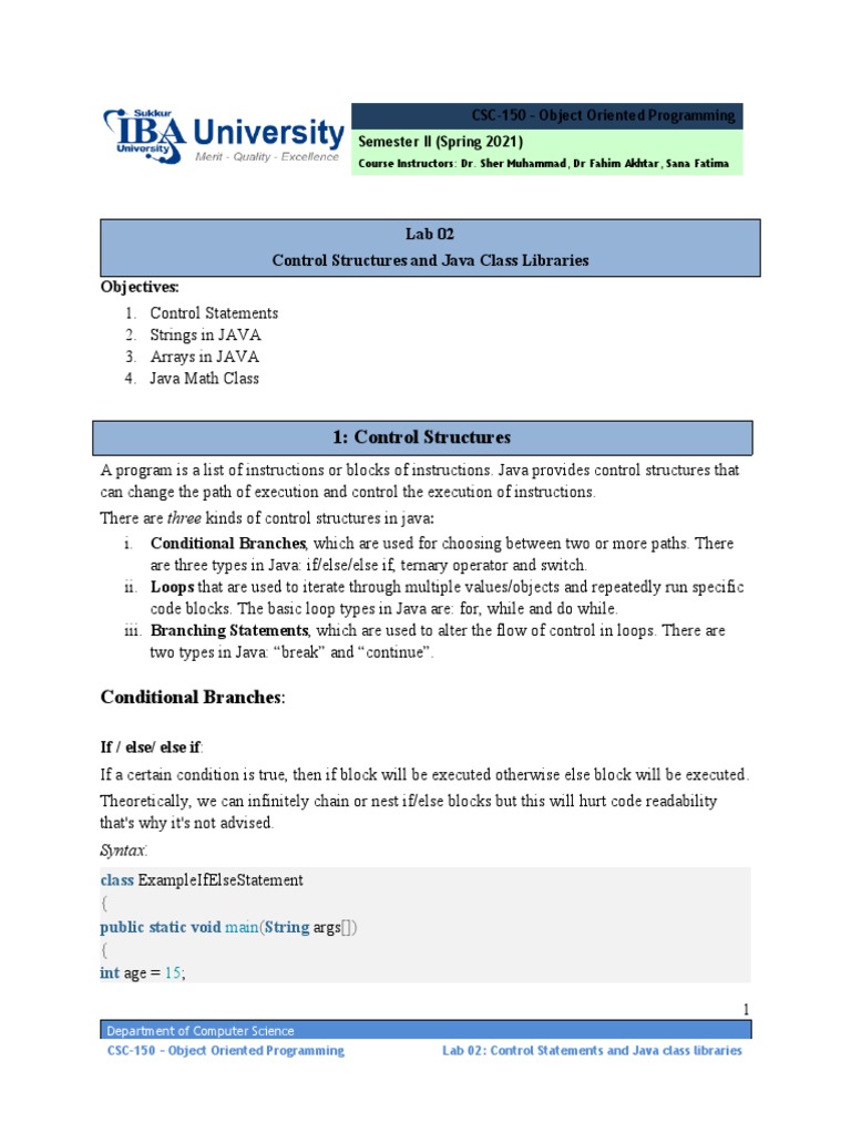 1: Control Structures: Lab 02 Control Structures and Java Class ...