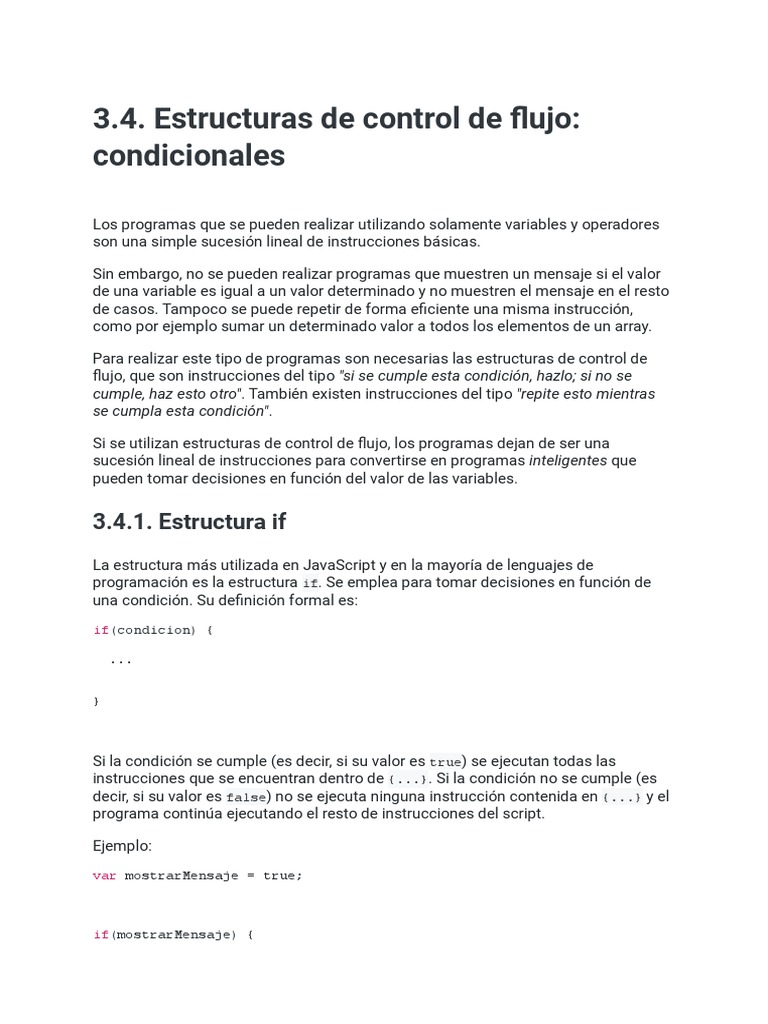 Condicionales en JavaScript: Estructuras If | PDF | Flujo de control ...