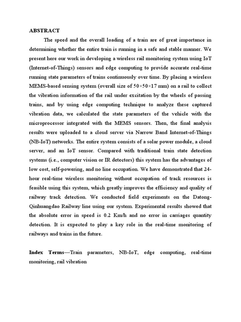 Continuous Monitoring of Train Parameters | PDF | Internet Of Things ...