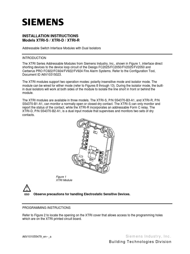 Installation Instructions Models XtriS / XtriD / XtriR Building