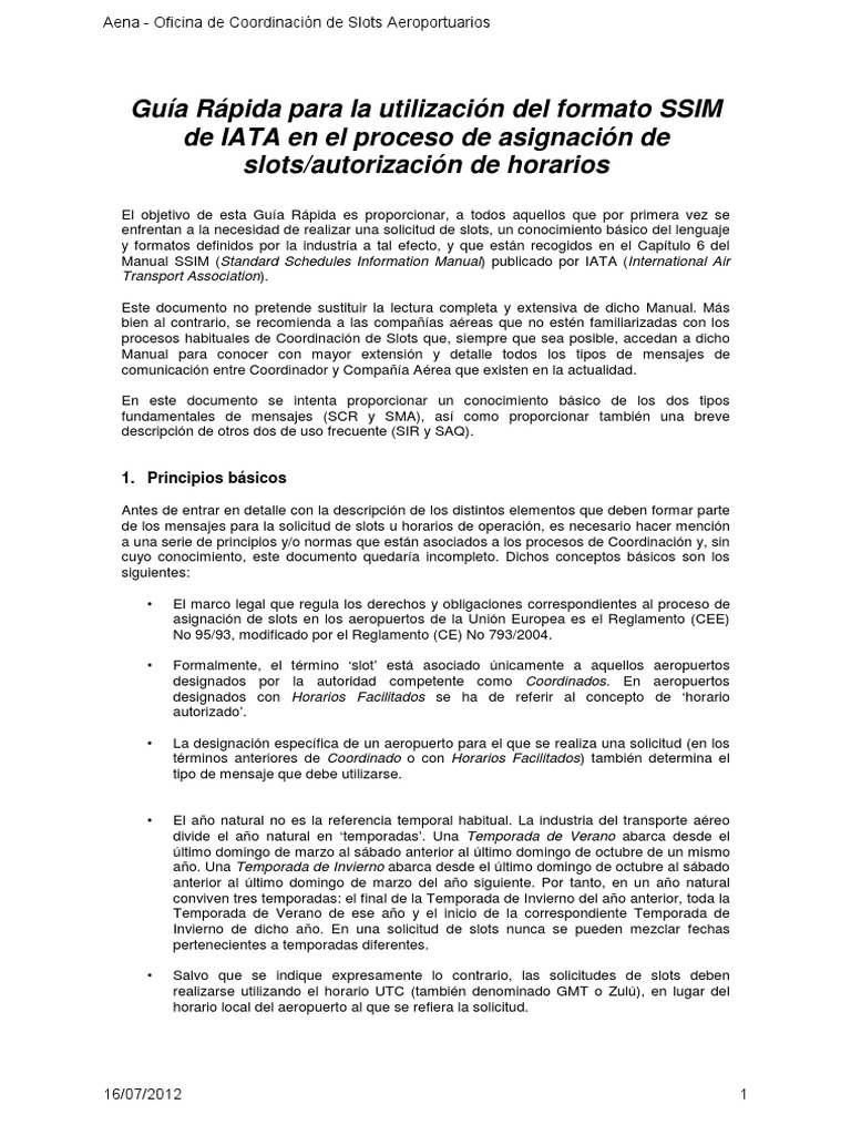 Guía de Slots Aeroportuarios IATA | PDF | Aeropuerto | Placa de ...