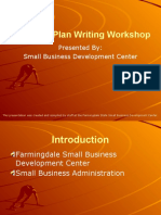 Business Plan Writing Workshop: Presented By: Small Business Development Center