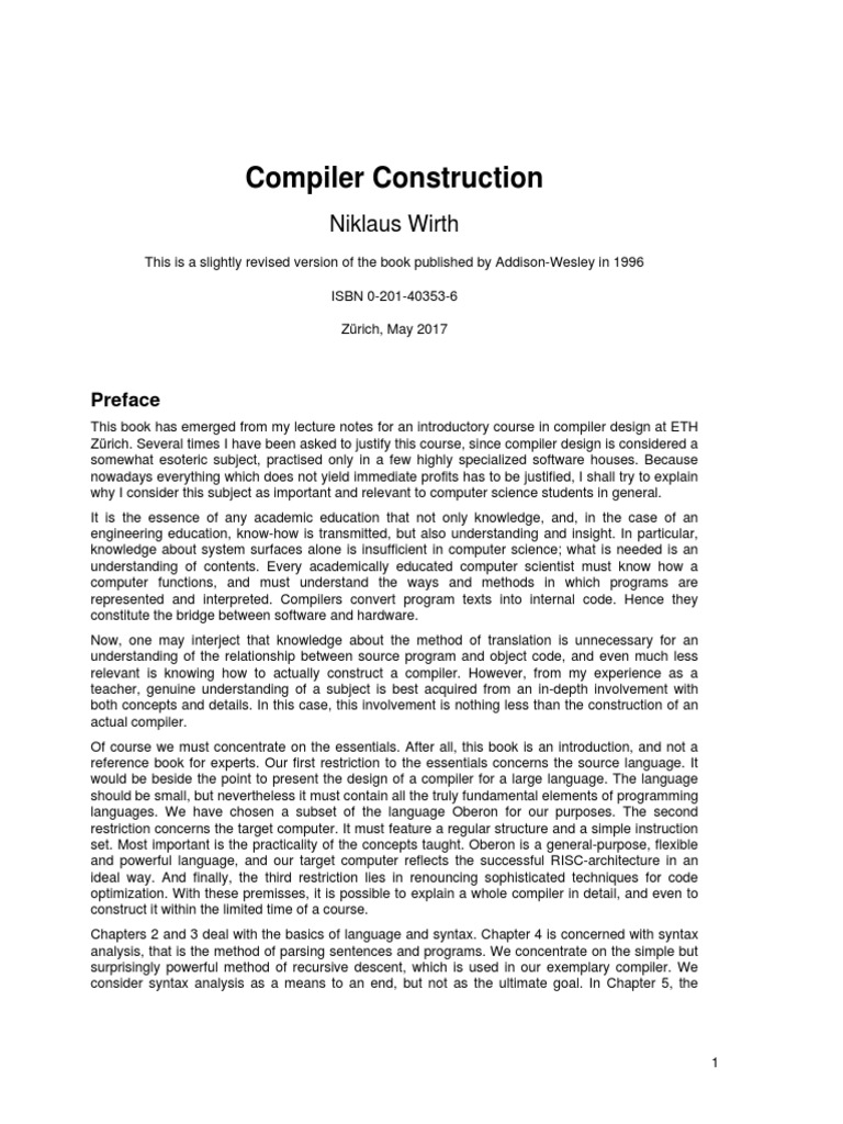Compiler Construction Niklaus Wirth PDF Parsing Compiler